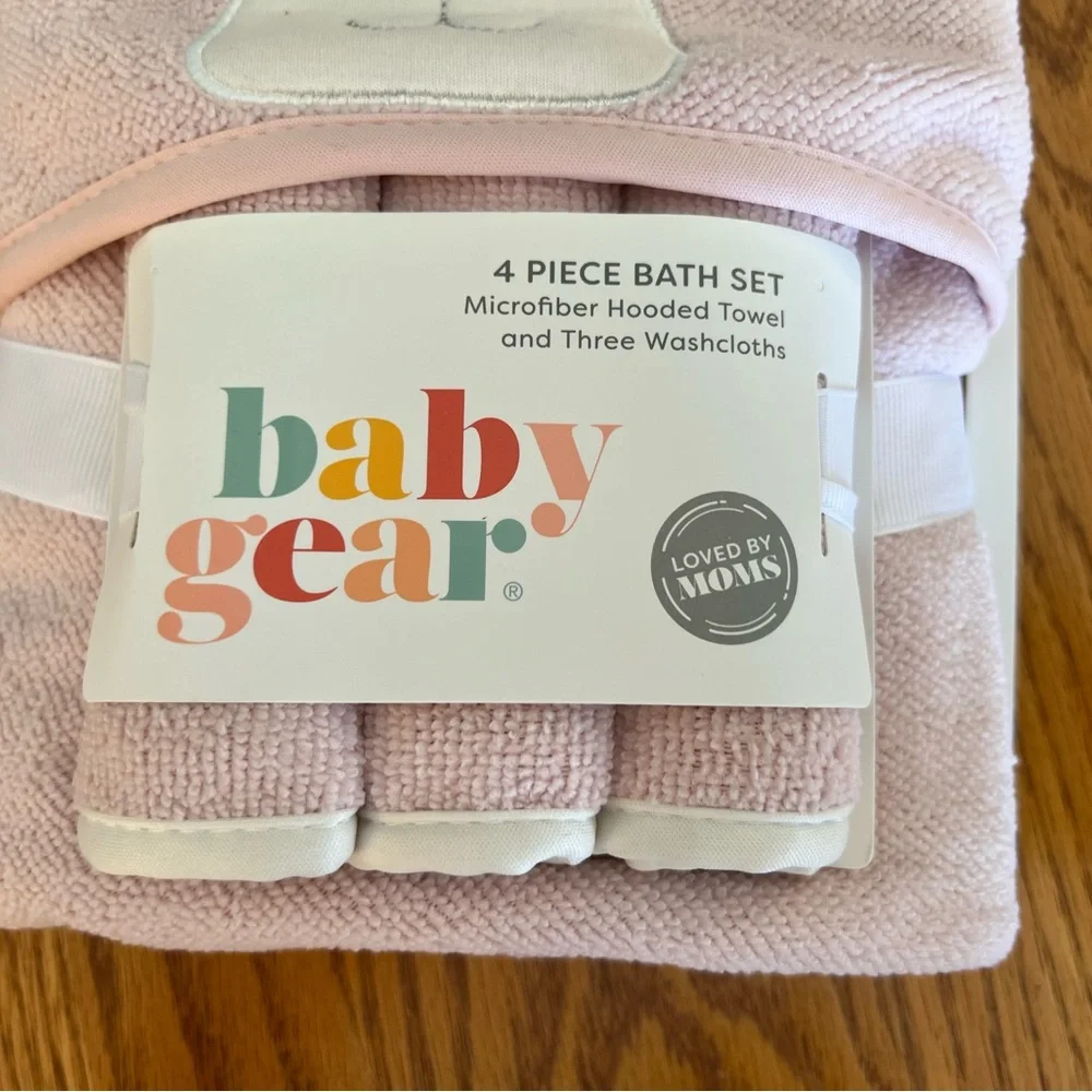 Baby Gear Pink Bear Hooded Towel & Washcloth Set